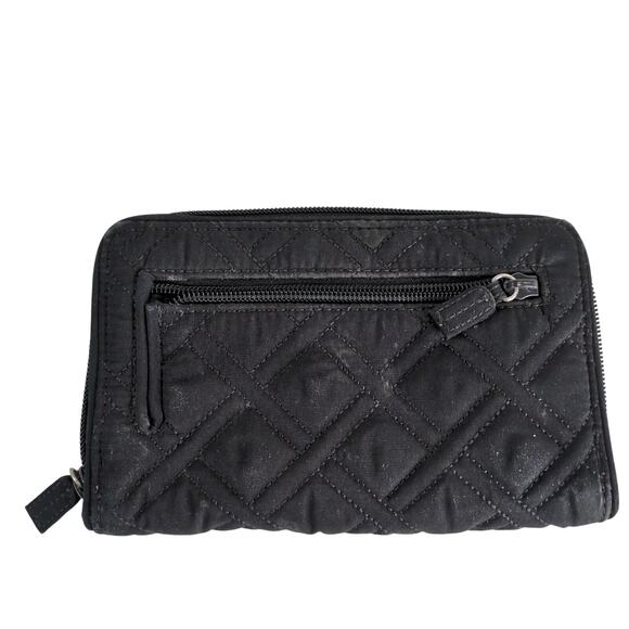 Vera Bradley Classic Black Quilted Turnlock Clutch Wallet with Zip-Around - Picture 2 of 6